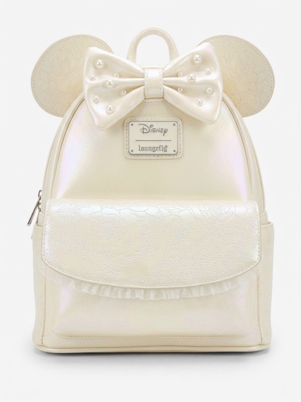 New Loungefly Iridescent Pearl Minnie Mouse Ear Mini Backpack
